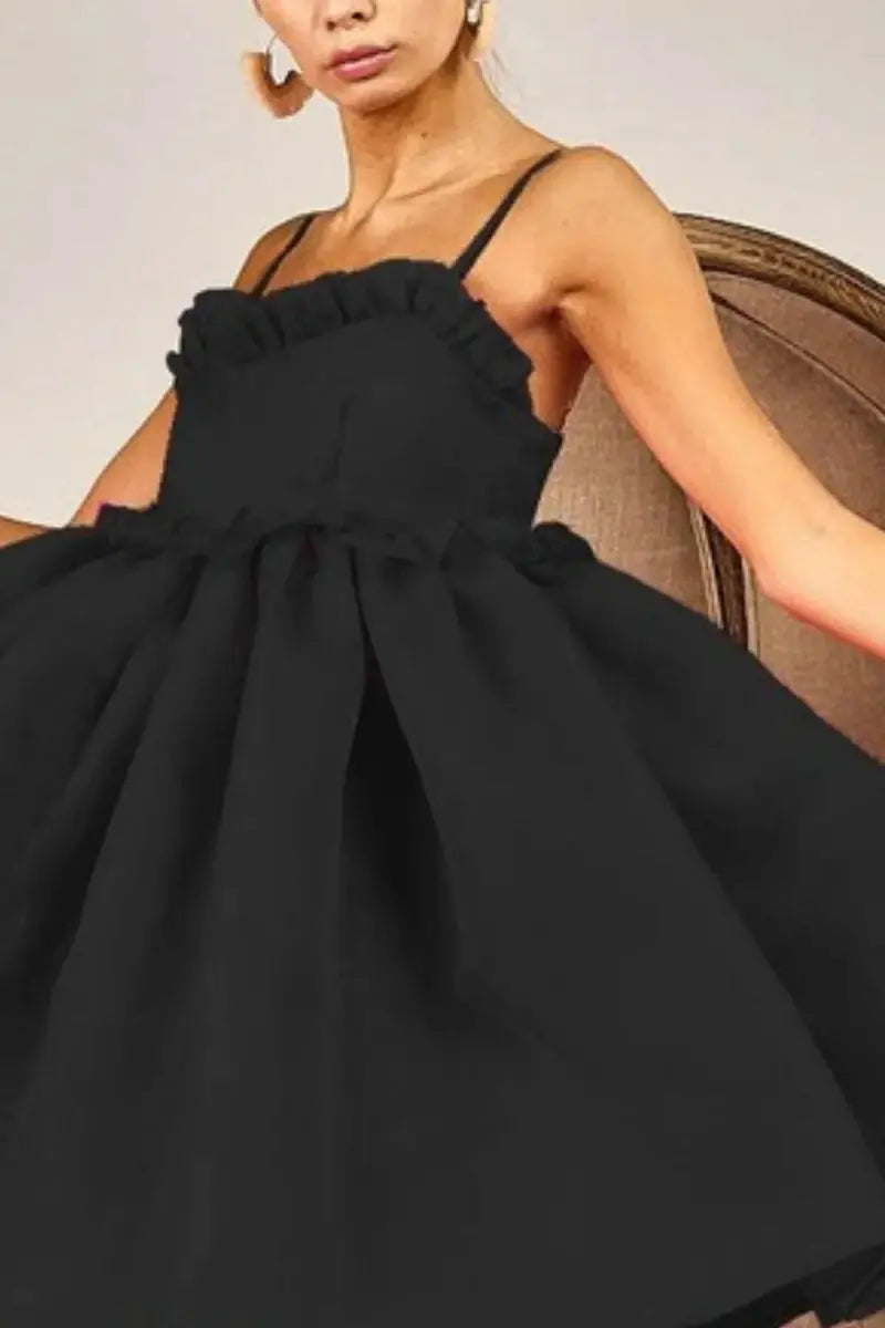 BiBi Ruffled Edge Sweet Heart Neck Sleeveless Tulle Dress - Love Salve